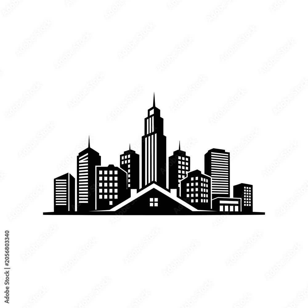 Obraz premium Black and white city skyline silhouette.