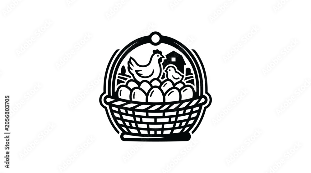 Fototapeta premium Black and white illustration of chickens.