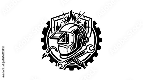 Tableau sur toile Black and white motorcycle helmet logo.