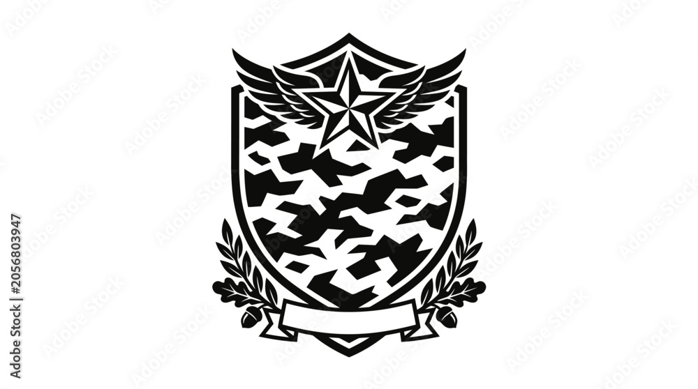 Fototapeta premium Black and white shield emblem icon.