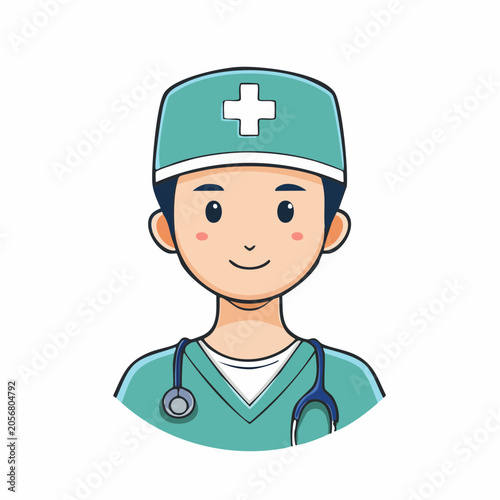 Cartoon Doctor with Stethoscope and Scrubs