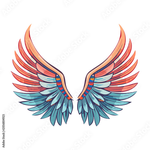 Stylized pair of colorful wings on white background