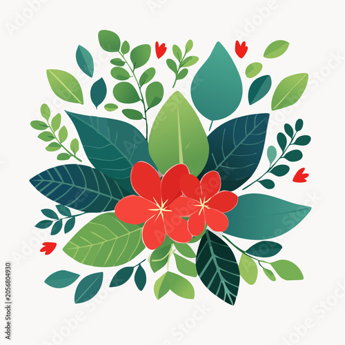 Vibrant Floral Arrangement with Red Flowers and Green Leaves