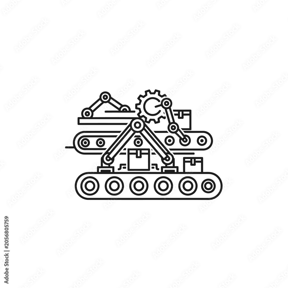 Fototapeta premium Black line art excavator machine.