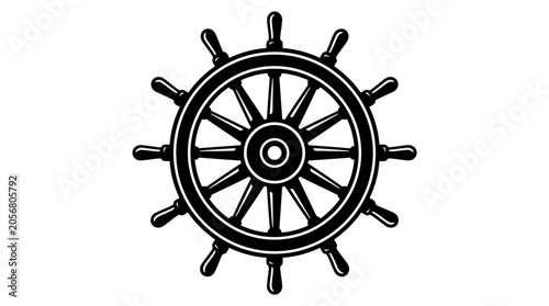 Obraz na płótnie Black ship helm wheel nautical icon.