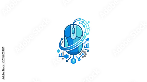 Blue computer mouse with circuit design.