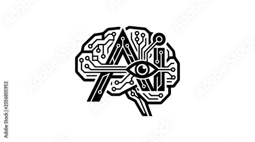 Brain with eye and circuit board.