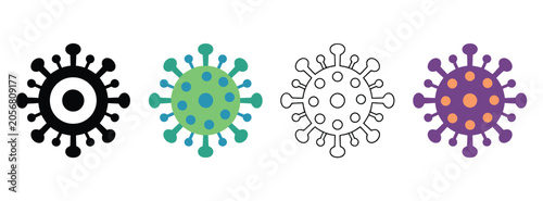 Fotografía Virus icons in different flat styles including line, solid, and filled outline colorful vector designs, representing infection, microbiology, and health protection concepts