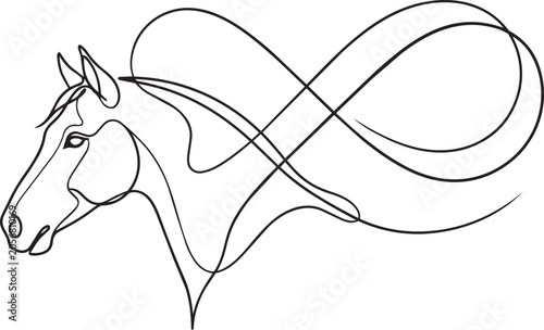 Line Art Horse Head with Flowing Mane Isolated on Transparent Background
