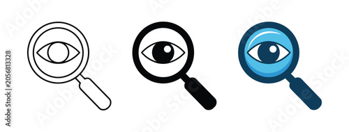 Fotografie Eye view spying icons featuring abstract surveillance eye graphics, representing monitoring, privacy control, detection, and security system concepts