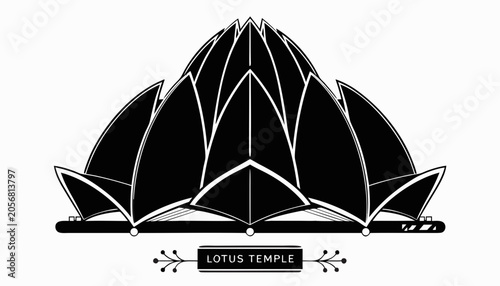 Slika na platnu Very beautiful black-and-white engraved vector illustration featuring the LOTUS