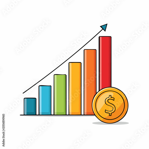 Bar Chart with Upward Trend and Coin