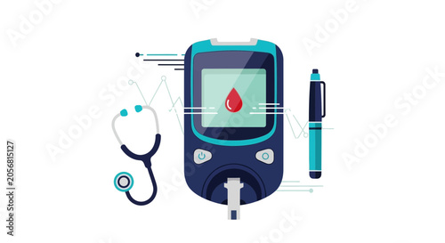 Medical Illustration Featuring Diagnostic Tools for Health Monitoring Purposes
