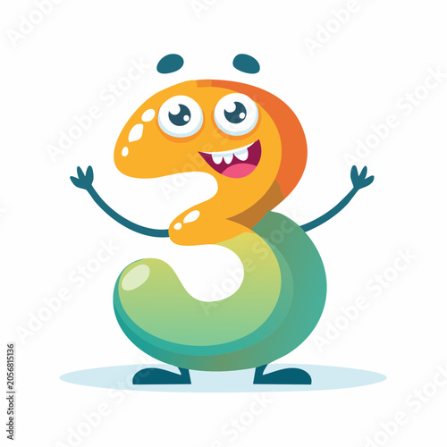 Cute Cartoon Number 3 Character