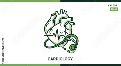 Medical Illustration Featuring Human Heart Anatomy and Cardiology Symbol Design