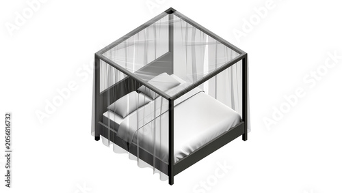 Canvastavla Isolated modern elegant canopy bed with sheer curtains and minimalist design bed