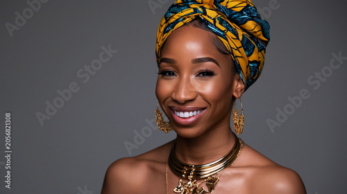 Empowered Woman Radiating Confidence in Bold Traditional Attire, Set Against a Lively Urban Market, Evoking Celebration and Cultural Heritage