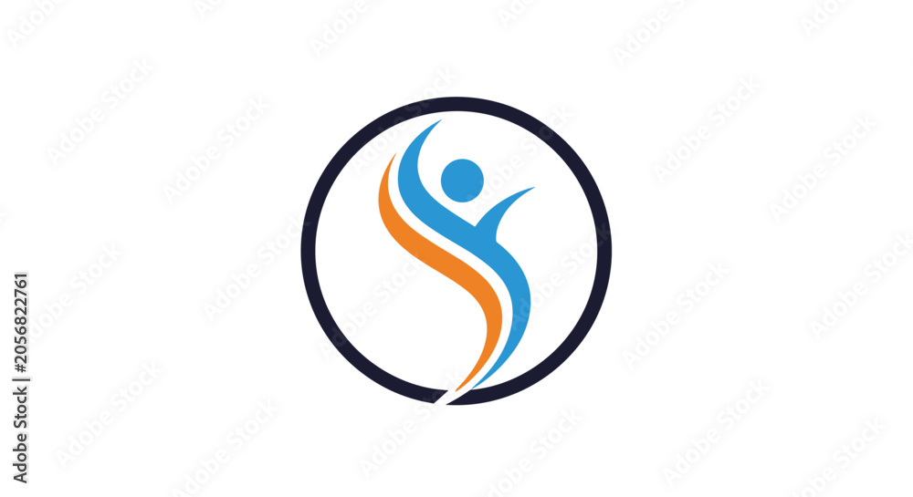 Obraz premium Abstract human figure rises within a circular emblem using beautiful shades of blue and orange colors.