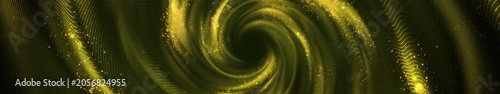 Gold Yellow Digital Vortex Spiral Abstract Background with Glowing Particle Waves and Swirling Energy — Widescreen Sci-Fi Backdrop