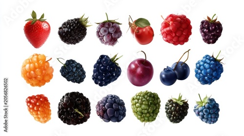 Fresh berries in vibrant colors isolated on white