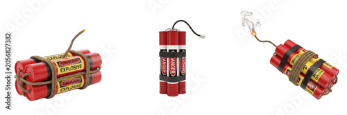 Obraz na plátně Bundle of Dynamite Sticks Isolated on White Background Transparent PNG Set for G