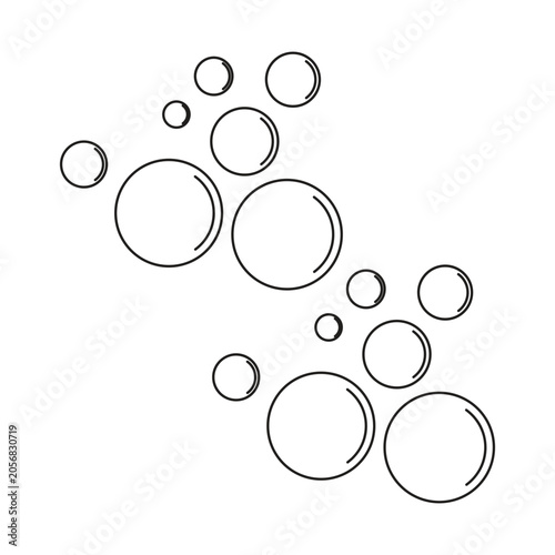 Minimal line art illustration of soap or water bubbles isolated on white background. Clean vector design elements set for cosmetics, bathroom, and fresh concepts. Minimalist Water Bubbles Vector icon.