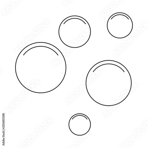 Clean line art illustration of a soap or water bubble group isolated on white background. Minimal vector design element for cosmetics, bathroom products, and fresh concepts. Minimalist Water Bubbles.
