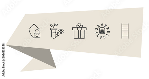 general outline icon set. thin line e-privacy, biotechnology, data aggregation, stepladder icons. editable vector