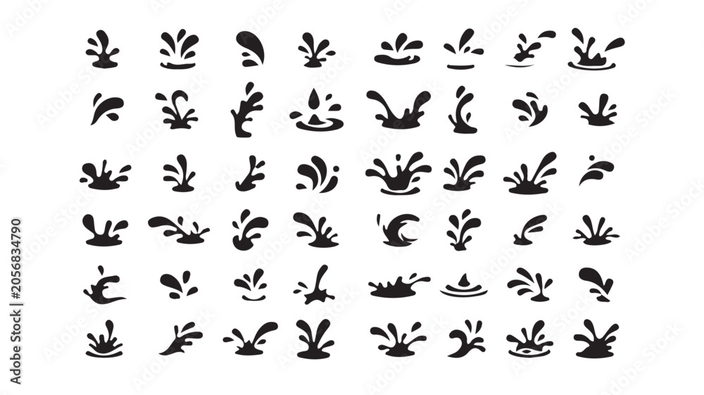 Fototapeta premium Water Splash Silhouettes Vector Set Isolated on White Background