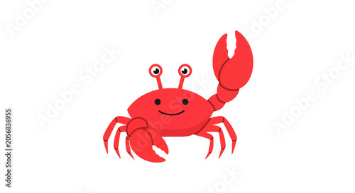 Fotografie Cute Red Crab Cartoon Character Waving Claw, Isolated on White Background