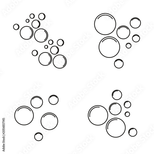 Minimal line art icon set of soap or water bubbles isolated on white background. Clean vector design elements bundle for cosmetics, laundry detergent, spa, and fresh concepts. Minimalist Soap , water.