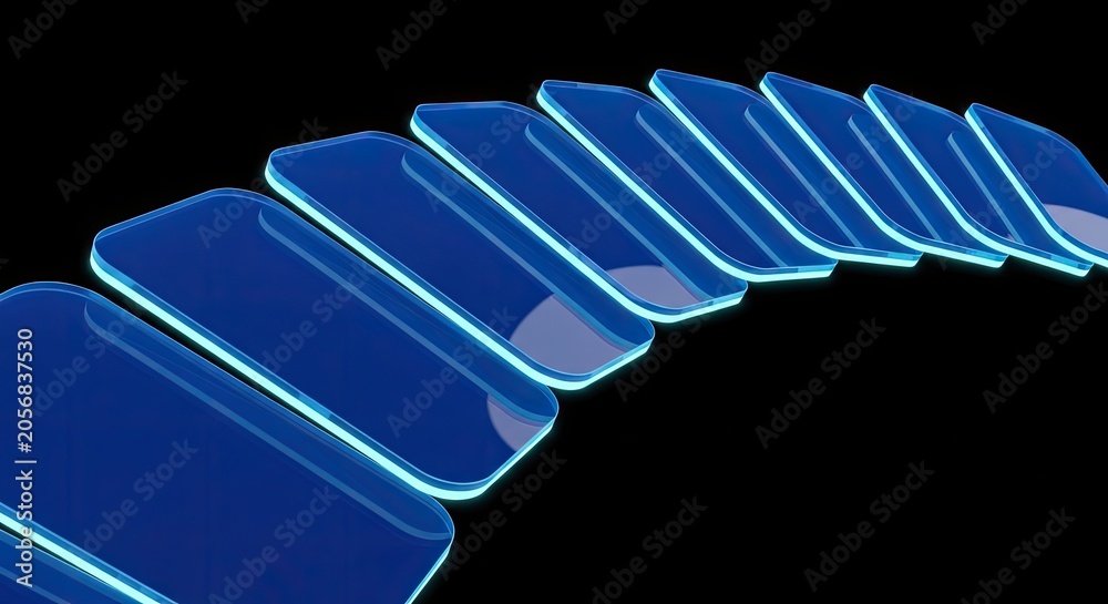 Fototapeta premium Curving path of illuminated blue glass digital screens.