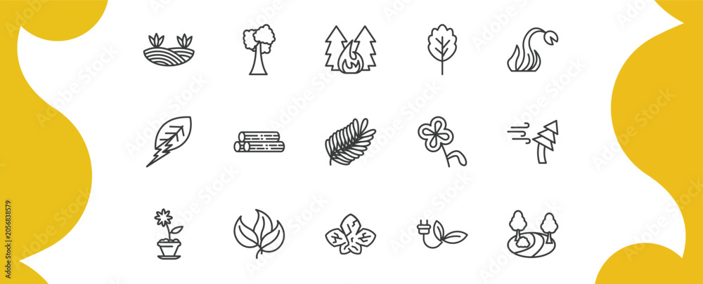 Fototapeta premium nature outline icon set. thin line prairie, tree with white foliage, oak, sunny park and more icons. editable vector
