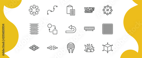 geometry outline icon set. thin line asterisk, spline, polygonal coffee cup, 3d cube and more icons. editable vector