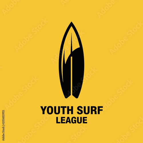 Youth Surf League Emblem A Bold Stylized Surfboard Graphic Design