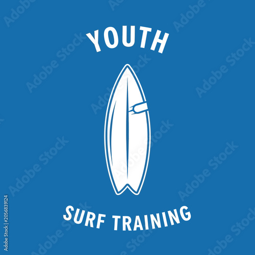 Youth Surf Training Logo Iconic Surfboard Design Dynamic Water Sports Emblem