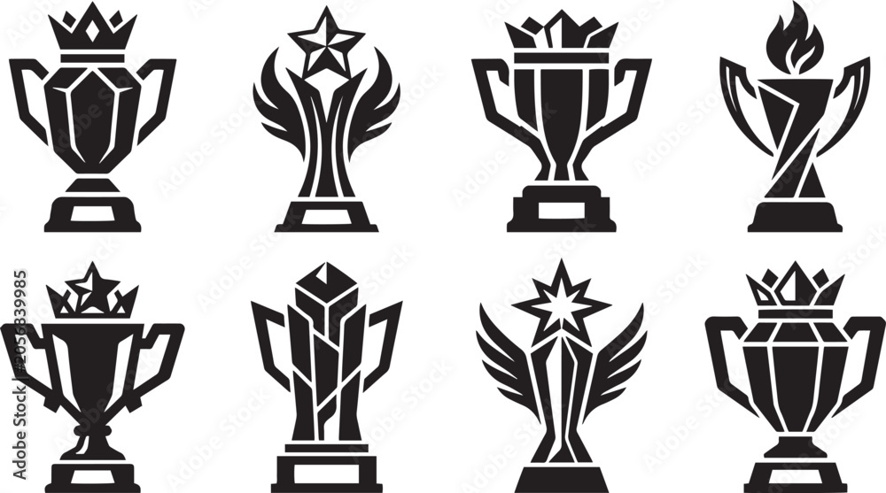 Fototapeta premium Championship esports trophies and modern tournament victory award silhouette set