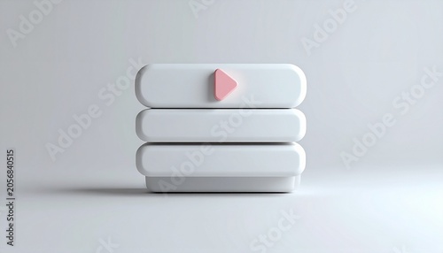 3D stacked rectangles with play triangle content queue icon isolated o