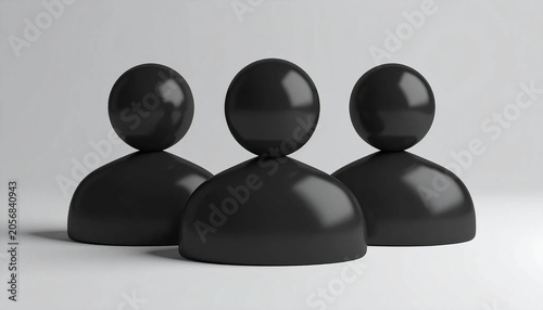3D three overlapping user silhouettes group icon isolated on white bac