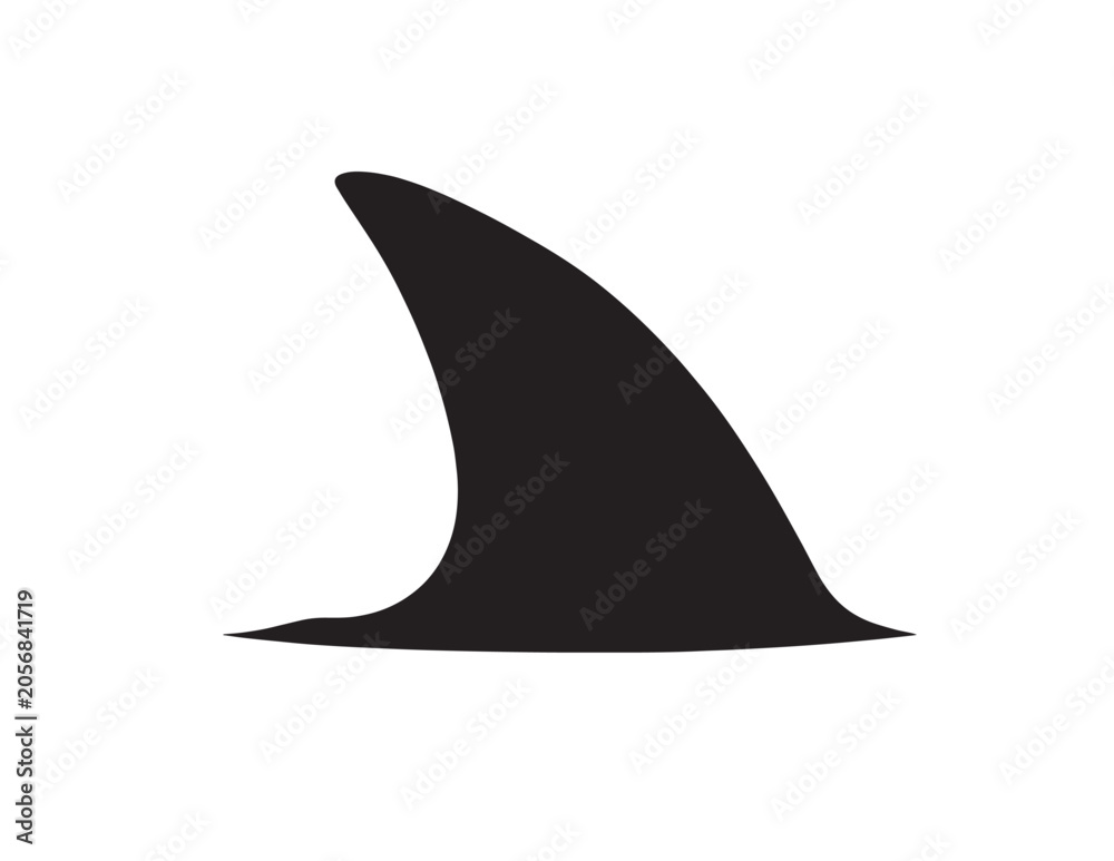 Fototapeta premium Shark fin silhouette, menacing black dorsal fin, ocean predator symbol, danger warning icon, marine life vector graphic