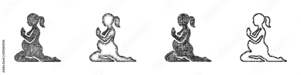 Fototapeta premium Black and white sketch pregnancy yoga icon design set