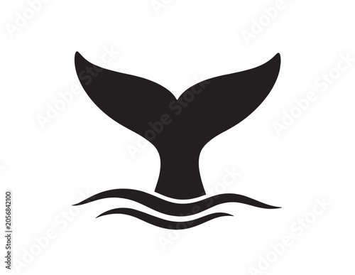 Photography Minimalist whale tail vector icon, elegant black silhouette of a marine mammal fluke, ocean wildlife graphic element for branding and aquatic themes
