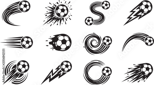 Fotografía Fast moving football game elements graphic collection for soccer championship ma