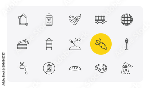 Schilderij op canvas agriculture farming outline icon set