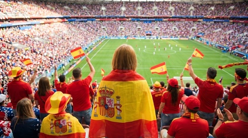 Spanish football fans cheer for their team during a match at a stadium