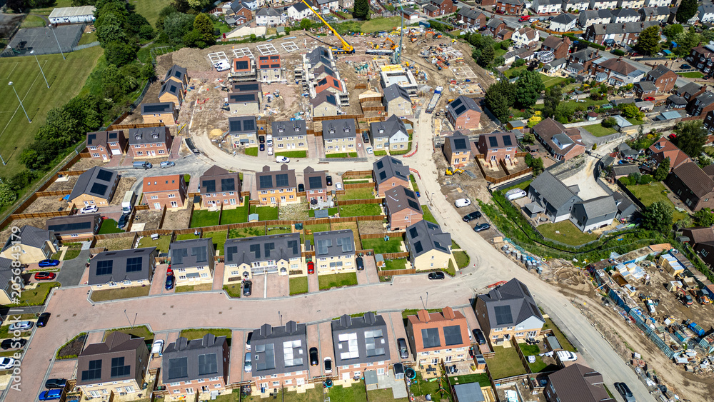 Fototapeta premium Aerial View of Residential Construction at Noble Homes in Knottingley, UK.