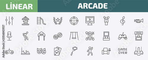 Schilderij op canvas arcade outline icon set