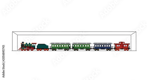 Cuadro en lienzo Vintage Steam Train with Passenger Cars and Caboose Isolated on White Background