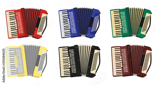 Canvastavla Set of Six Colorful Accordions Isolated on White Background
