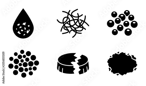 Bild auf Leinwand Microscopic Textures Icons: Cells, Particles, Droplets, Fibers, Granules, and Ag